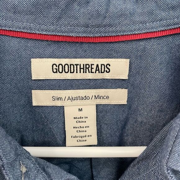 Goodthreads 100% Cotton Blue Short Sleeve Slim Button Down Shirt Men’s Size M - Picture 3 of 6